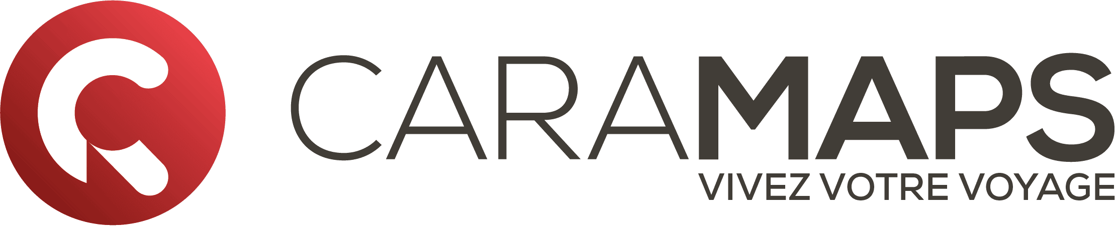 Logo CaraMaps avec un fond rouge et texte "Vivez votre voyage", évoquant l'aventure en camping-car.