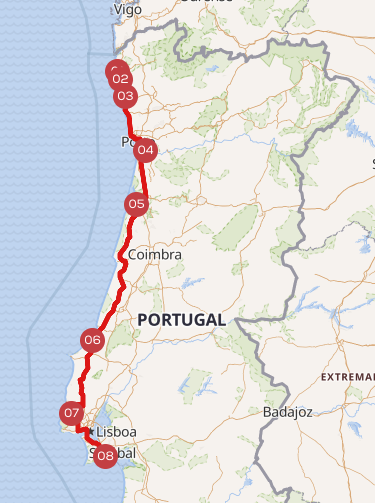 Image d'une itinéraire au Portugal sur l'application CaraMaps.