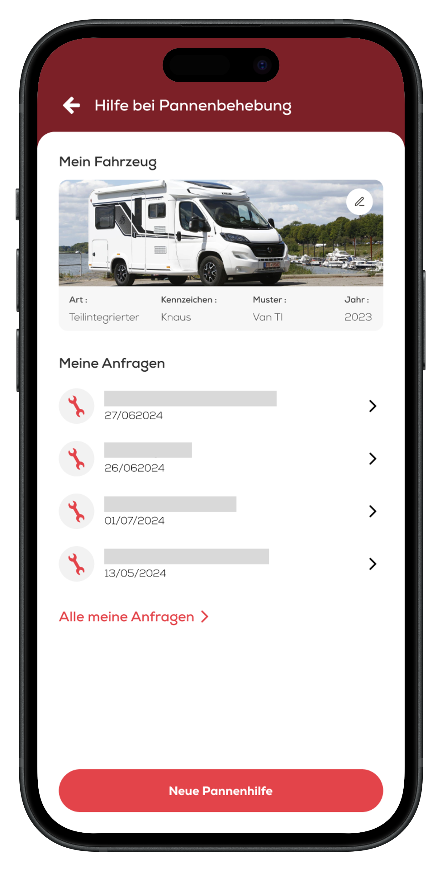 Funktion Hilfe bei Pannenbehebung in der CaraMaps-App