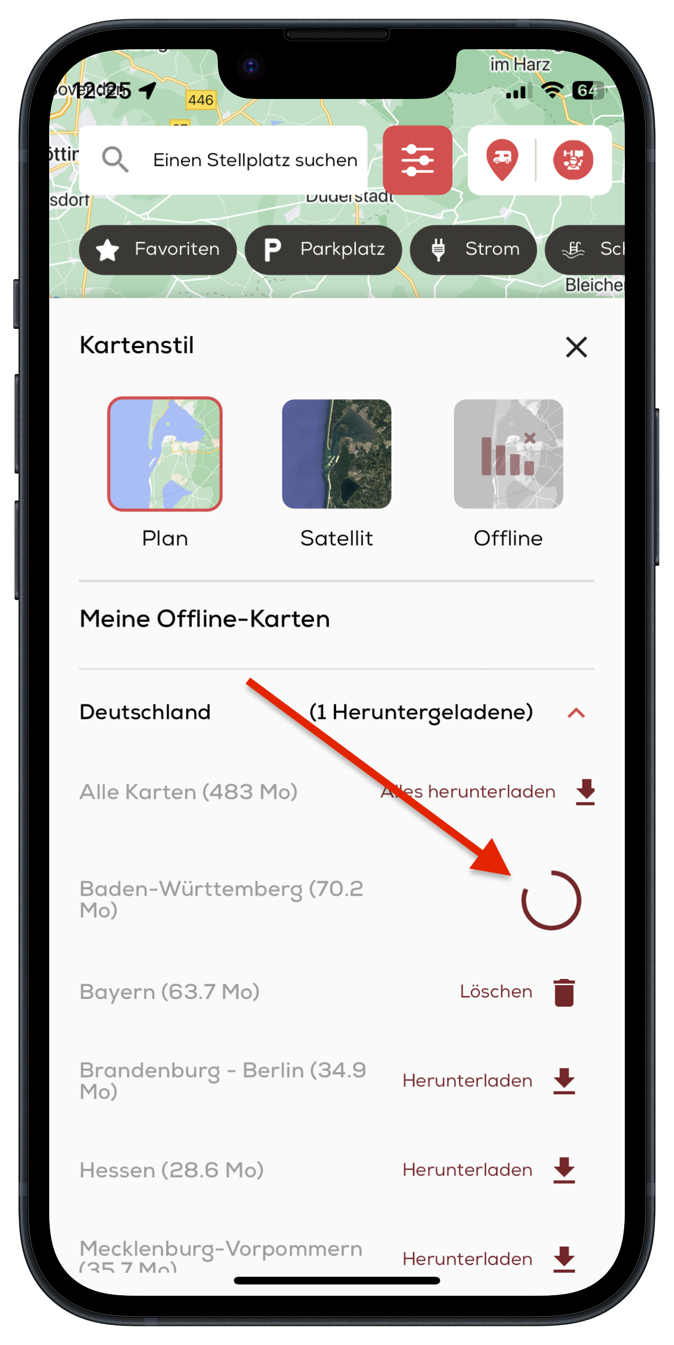 Offline-Karten in der CaraMaps-App
