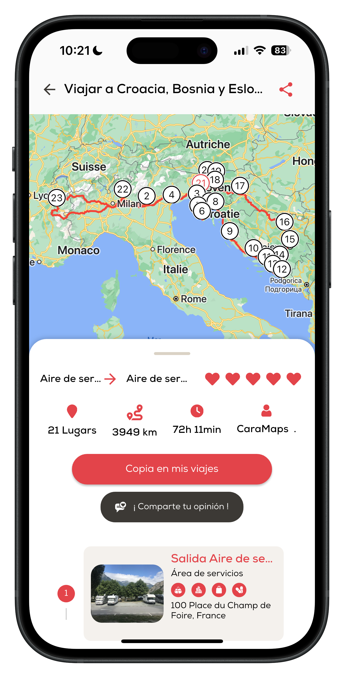 Ideas de viaje en la app CaraMaps