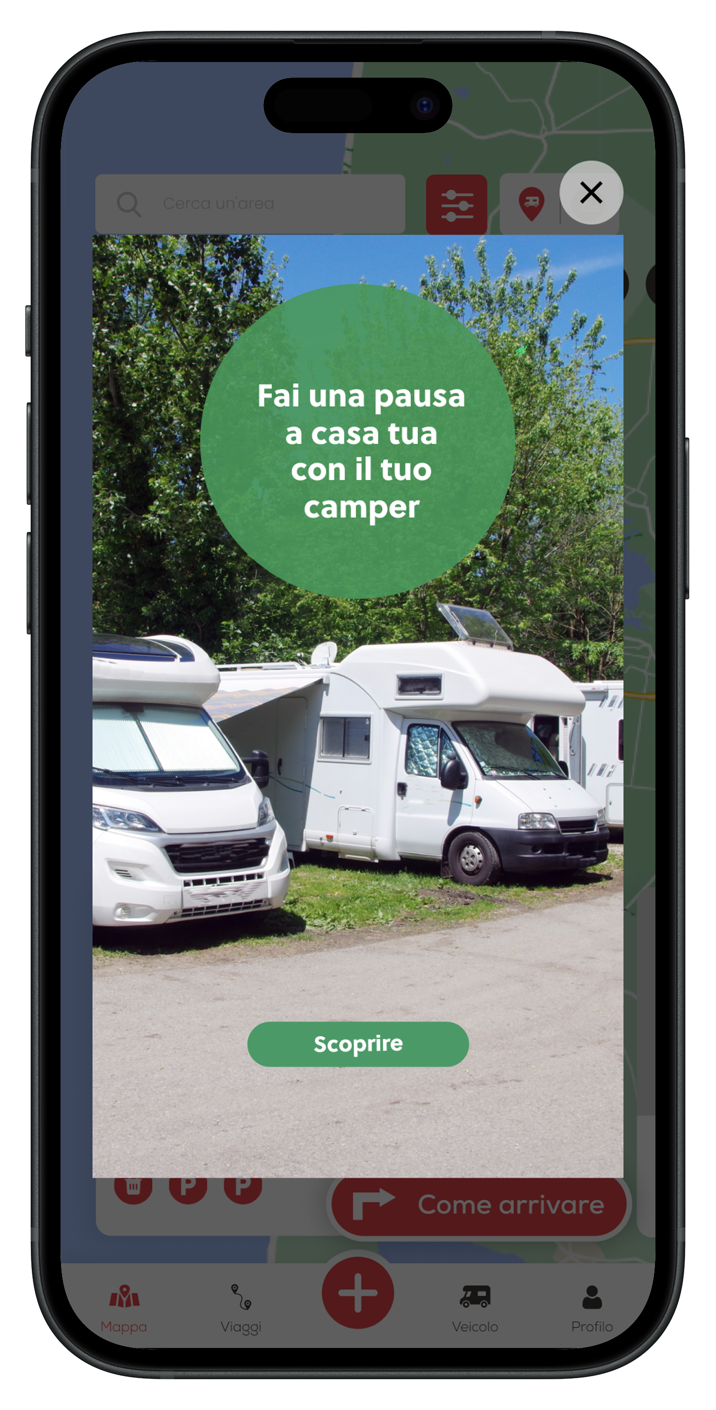 Pubblicità a schermo intero nella versione gratuita dell'app CaraMaps