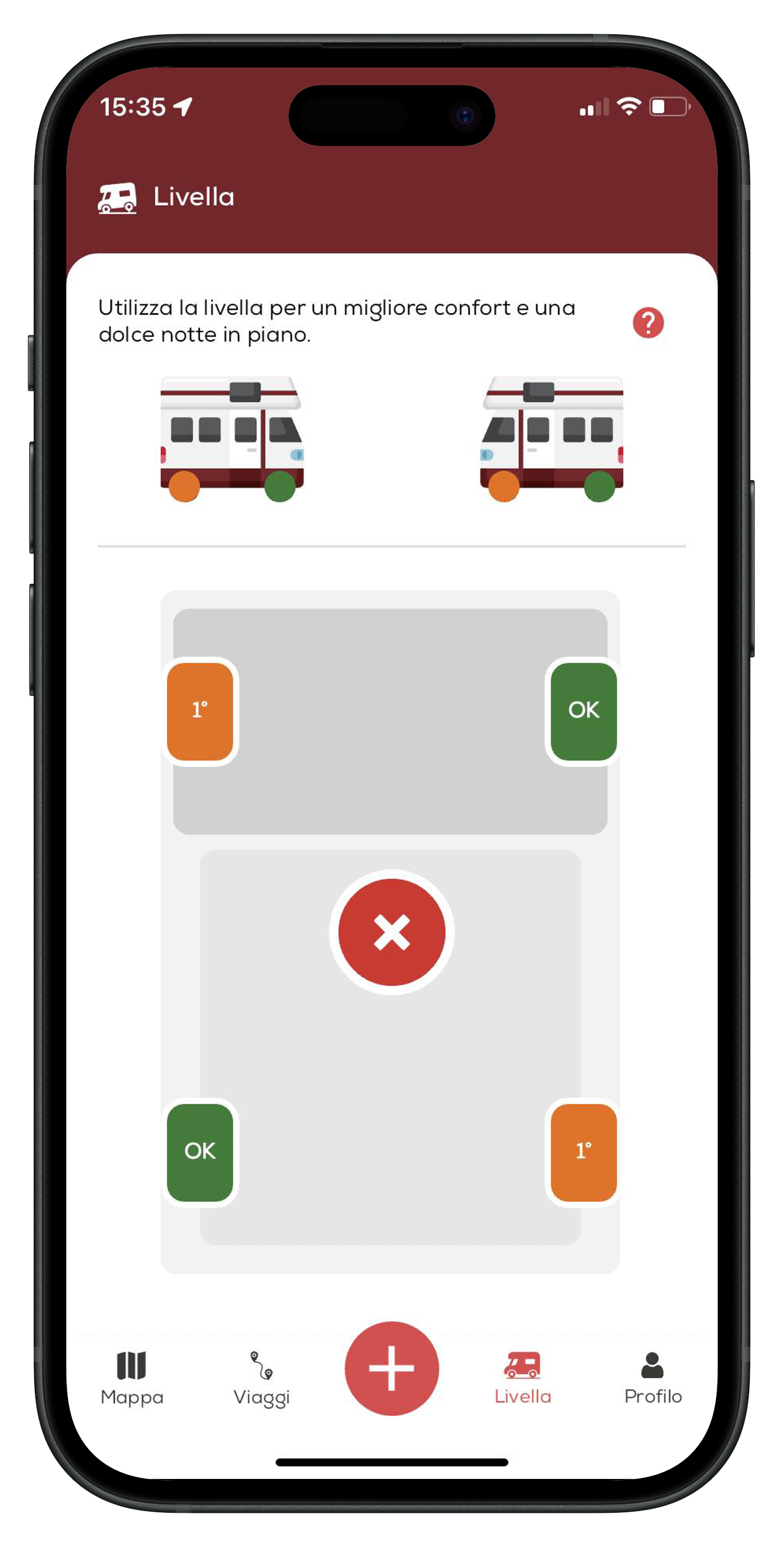 Funzione Livella per parcheggiare in piano nell'app CaraMaps