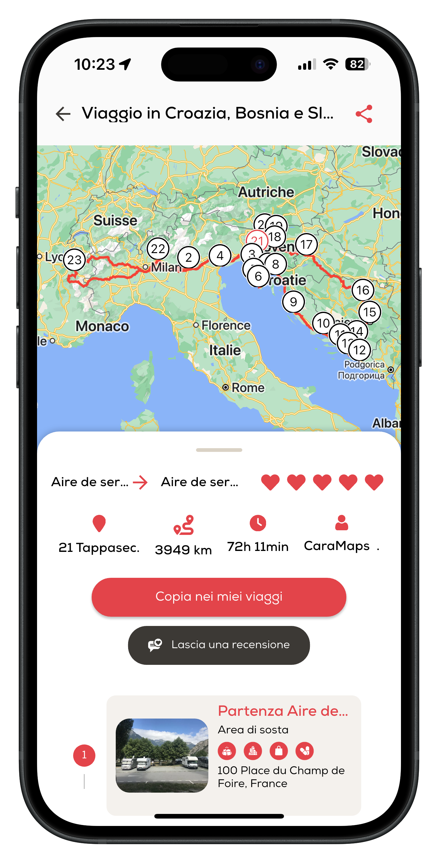 Idee di viaggio nell'app CaraMaps